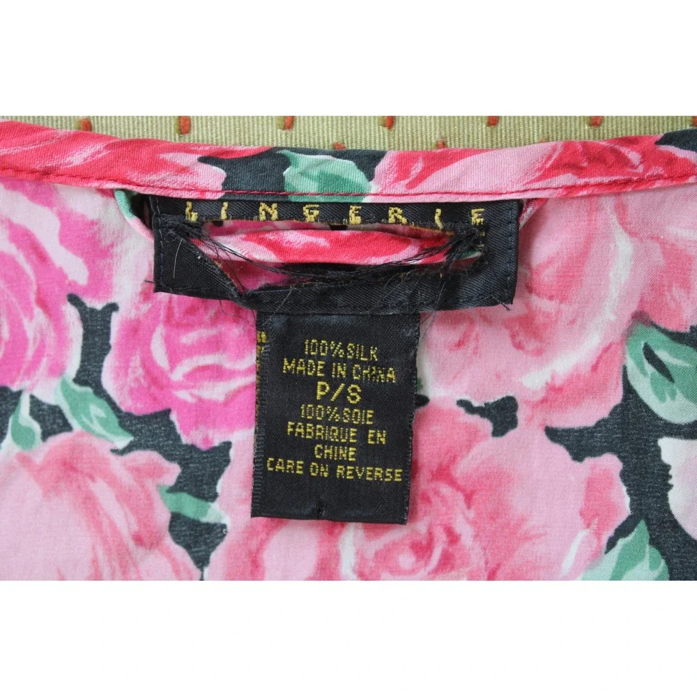 Vtg Victoria's Secret S Pink Floral Silk Maxi Robe Long Sleeve Belt Wrap Pocket